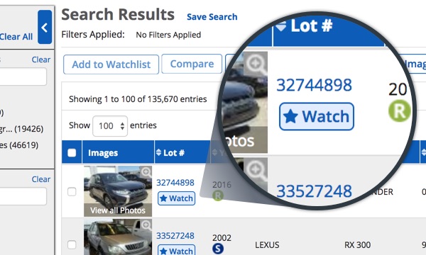 Adding to your watchlist from Search Results